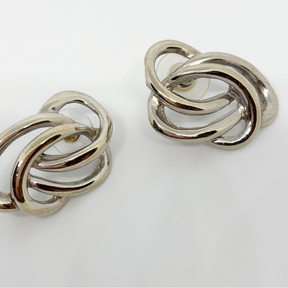 Vintage Silver Tone Modernist Abstract Swirl Pierced Post Earrings 1.5” - Picture 5 of 6
